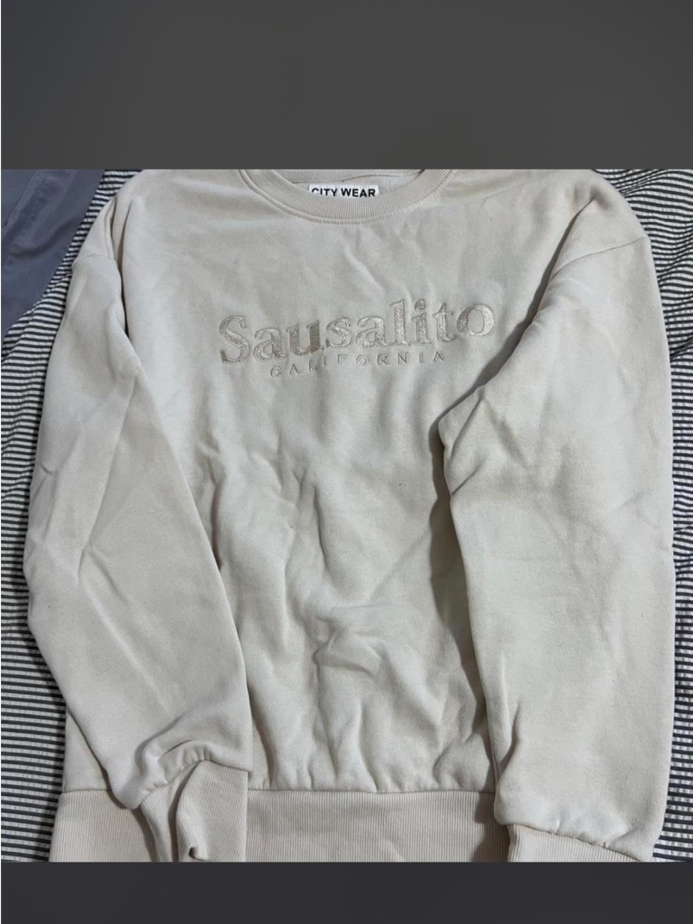 Sausalito Embroidered Cream Crewneck Sweatshirt